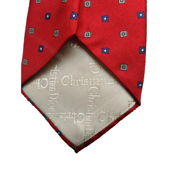 Christian Dior Neck Tie Red, Silk Fabric Woven In Italy But Tie Made In USA Mens - Picture 2 of 4